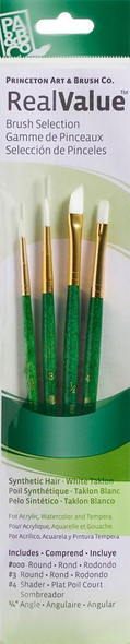 Princeton Artist Brush Company Princeton Brush RealValue Set, Short Handle Series 9100, #9117, White Taklon, 4pk 