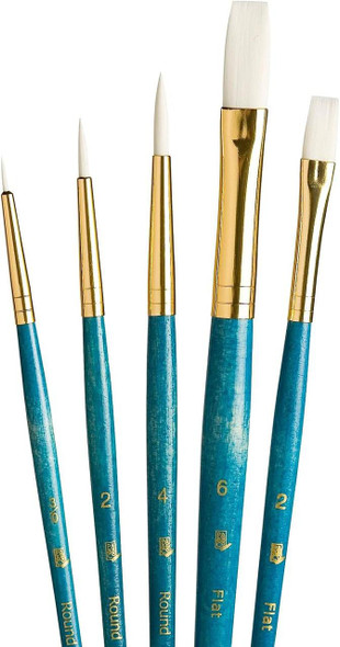 Princeton Artist Brush Company Princeton Brush RealValue Set, Short Handle Series 9100, #9174, White Taklon, 5pk 