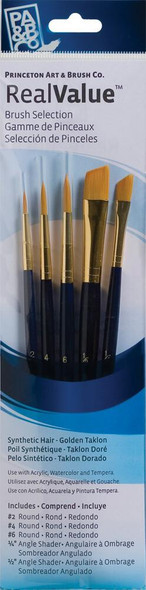 Princeton Artist Brush Company Princeton Brush RealValue Set, Short Handle Series 9100, #9139, Golden Taklon, 5pk 