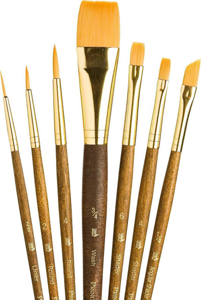 Princeton Artist Brush Company Princeton Brush RealValue Set, Short Handle Series 9100, #9143, Golden Taklon, 7pk 
