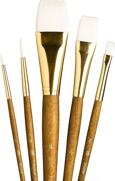 Princeton Artist Brush Company Princeton Brush RealValue Set, Short Handle Series 9100, #9144, White Taklon, 5pk 
