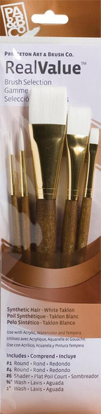Princeton Artist Brush Company Princeton Brush RealValue Set, Short Handle Series 9100, #9144, White Taklon, 5pk 