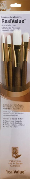 Princeton Artist Brush Company Princeton Brush RealValue Set, Long Handle Series 9100, #9147, White Taklon, 4pk 