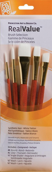 Princeton Artist Brush Company Princeton Brush RealValue Set, Short Handle Series 9100, #9151, White Taklon, 5pk 