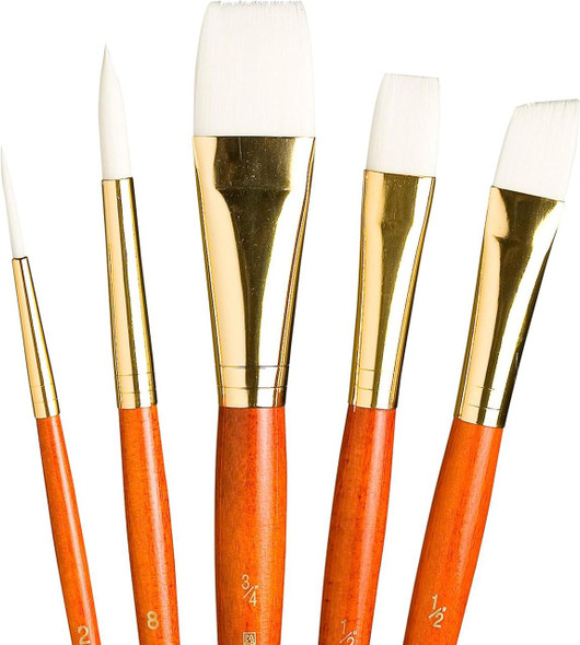 Princeton Artist Brush Company Princeton Brush RealValue Set, Short Handle Series 9100, #9151, White Taklon, 5pk 