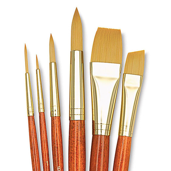 Princeton Artist Brush Company Princeton Brush RealValue Set, Short Handle Series 9100, #9153, Golden Taklon, 6pk 