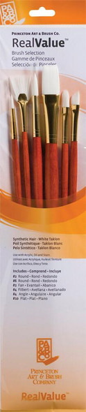 Princeton Artist Brush Company Princeton Brush RealValue Set, Long Handle Series 9100, #9156, White Taklon, 6pk 