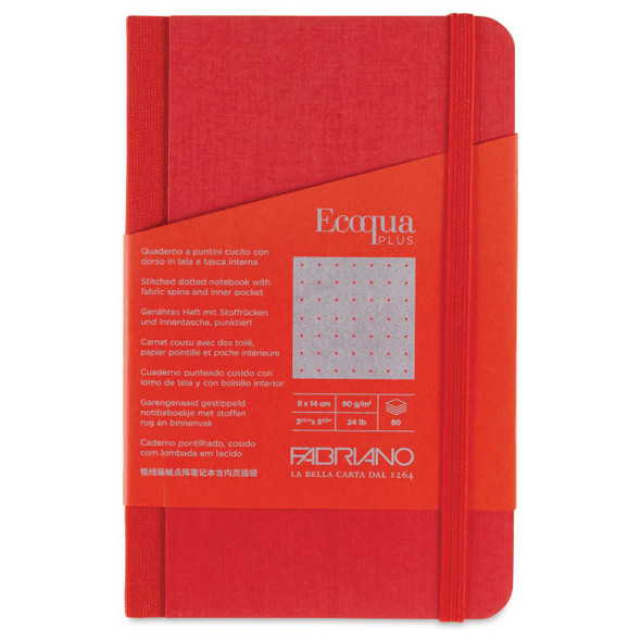  Fabriano EcoQua Plus Notebook, Fabric-Bound, 3.5"x3.5", Dotted, 80pgs, Red 