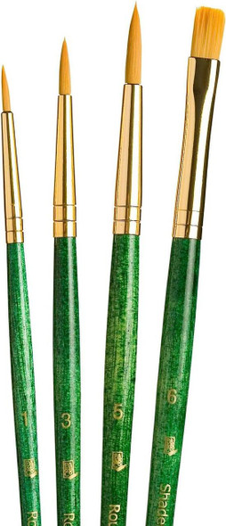 Princeton Artist Brush Company Princeton Brush RealValue Set, Short Handle Series 9100, #9115, Golden Taklon, 4pk 