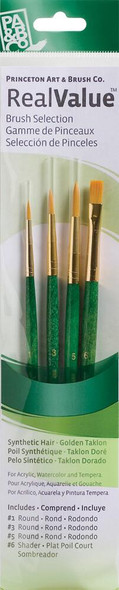 Princeton Artist Brush Company Princeton Brush RealValue Set, Short Handle Series 9100, #9115, Golden Taklon, 4pk 