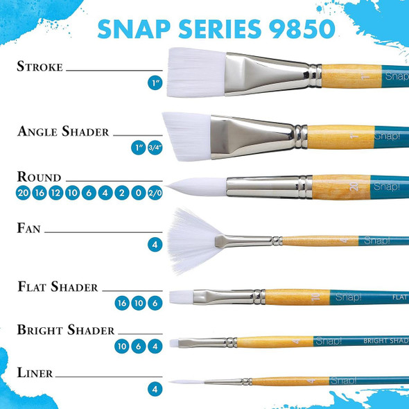 Princeton Brush Snap! Series 9850, Short Handle, White Taklon, Angle Shader 3/4"