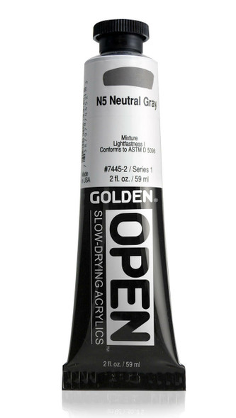 GOLDEN OPEN Slow-Drying Acrylic Paint, N5 Neutral Gray,, 2oz