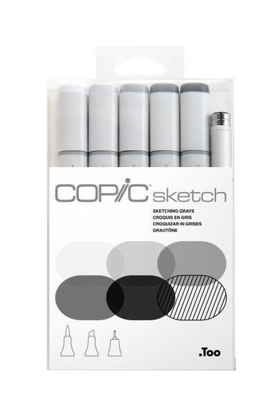 Copic Sketch Marker Set, 6-Colors, Grays & Multiliner
