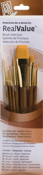 Princeton Artist Brush Company Princeton Brush RealValue Set, Short Handle Series 9100, #9141, Golden Taklon, 7pk 