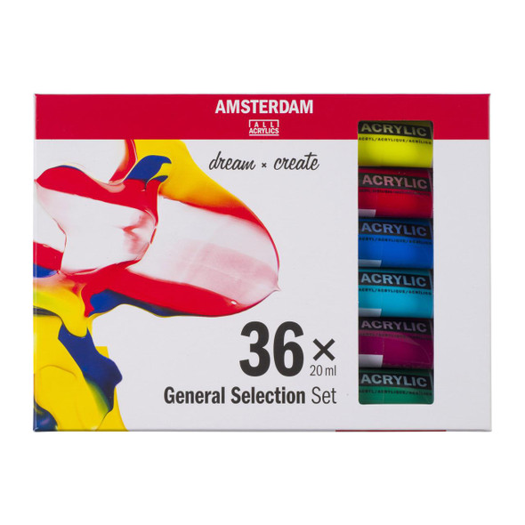 Royal Talens Amsterdam Standard Series Acrylic Paint Set, General Selection Set of 36 x 20mL 