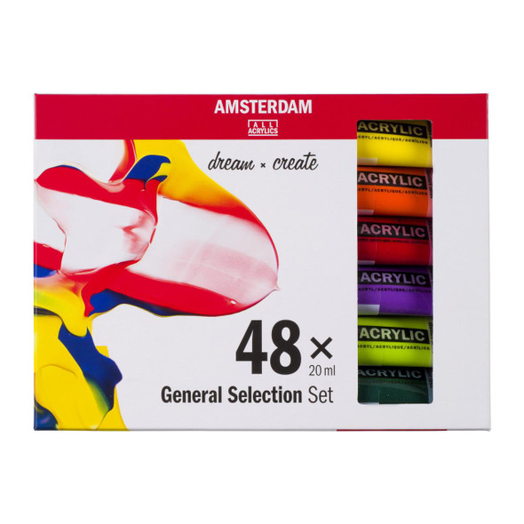 Royal Talens Amsterdam Standard Series Acrylic Paint Set, General Selection Set of 48 x 20mL 