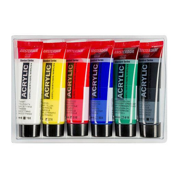 Royal Talens Amsterdam Standard Series Acrylic Paint Set, General Selection Set of 6x 20mL 