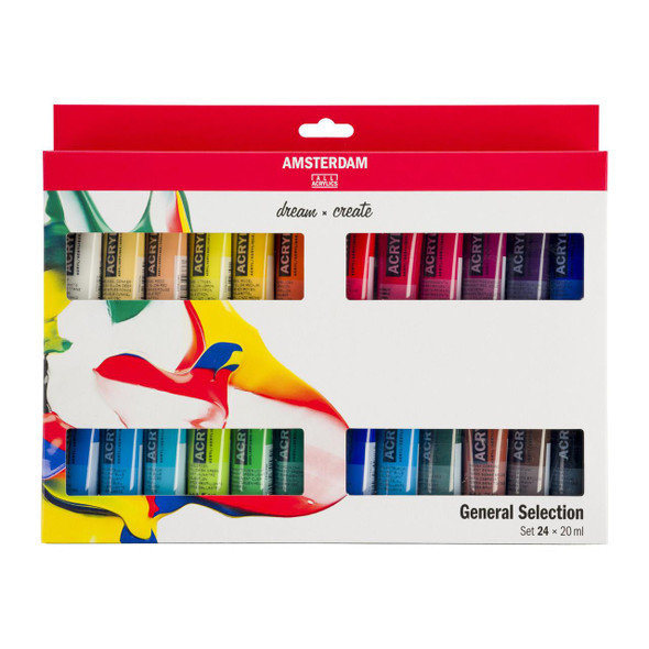 Royal Talens Amsterdam Standard Series Acrylic Paint Set, General Selection Set of 24 x 20mL 