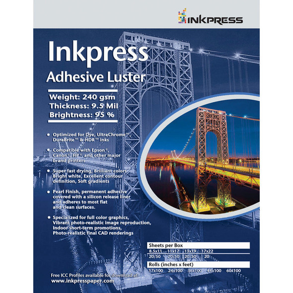  Inkpress Media, Adhesive Luster, 8.5"x11", 20/pk 