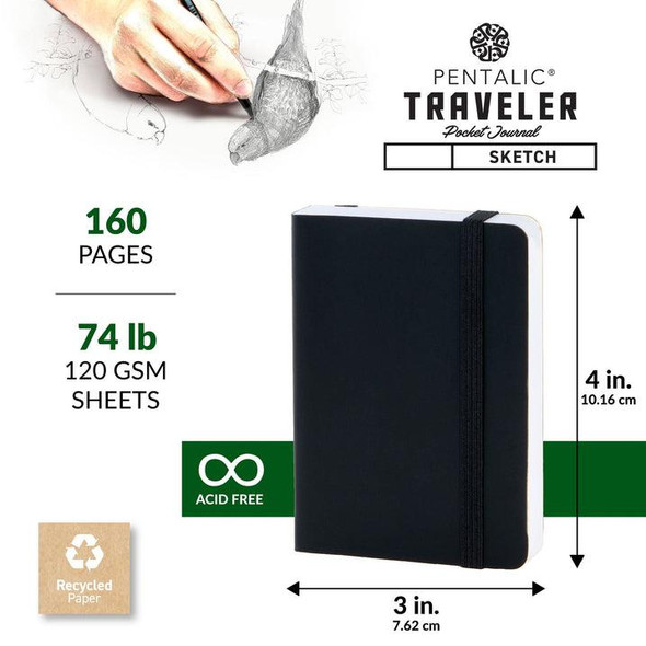  Pentalic Recycled Traveler Pocket Journal Sketchbook, 3"x4", Burgundy 