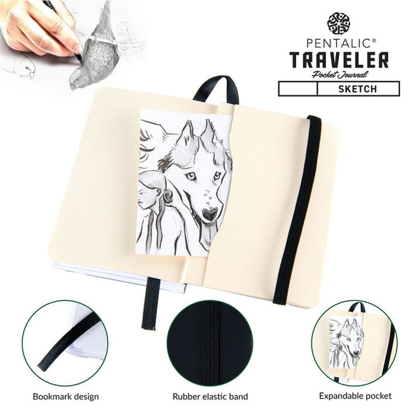 Pentalic Recycled Traveler Pocket Journal Sketchbook, 6"x8", Metallic Silver