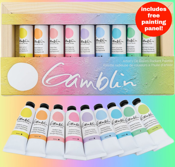 Gamblin Artist's Oil Color, Radiant Colors Set, Includes 9 Colors and Painting Panel