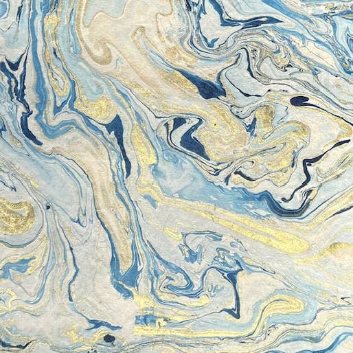 Giftsland Decorative Paper, Marble Paper Gold & Blue on Cream, 20"x30"