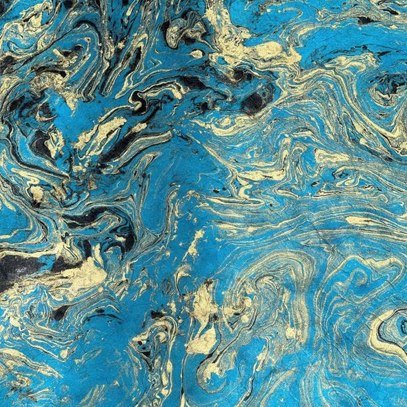  Giftsland Decorative Paper, Marble Paper Gold & Black on Turquoise, 20"x30" 