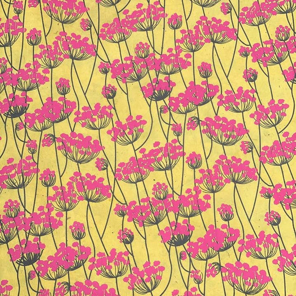  Giftsland Decorative Paper, Bright Pink Floral on Yellow, 20"x30" 