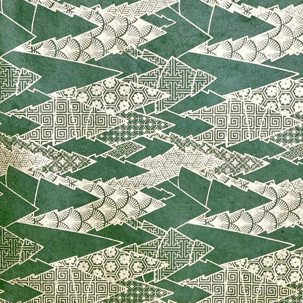 Giftsland Decorative Paper, Kimono Print - Gold & Green, 20"x30"
