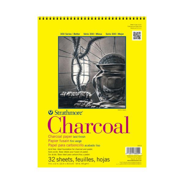 Strathmore Artist Papers, 300 Series Charcoal Pad, Spiral-Bound, 9" x 12", 32/sh