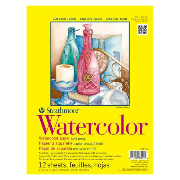 Strathmore Artist Papers, 300 Series Watercolor Pad, Tape-Bound, 9" x 12"