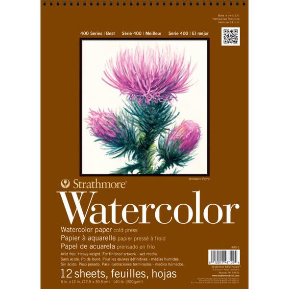 Strathmore Artist Papers, 400 Series Watercolor Pad, Spiral-Bound, 9" x 12"