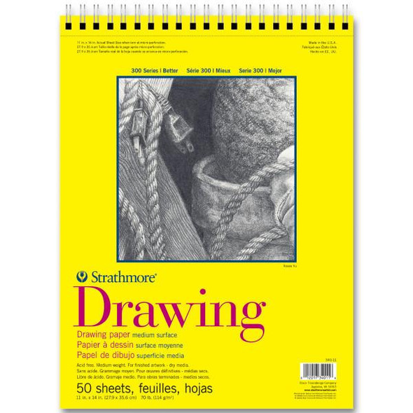 Strathmore Artist Papers, 300 Series Drawing Pad, Spiral-Bound, 11" x 14", 50/sh