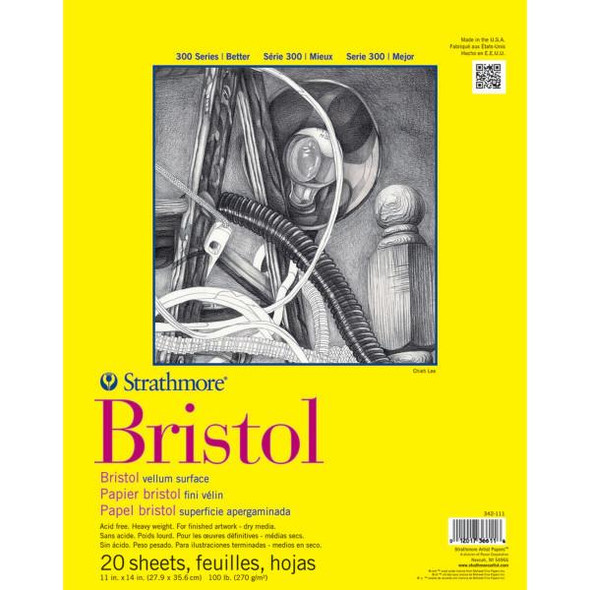 Strathmore Artist Papers, 300 Series Bristol Pad, Vellum Surface, 11" x 14", 20/sh