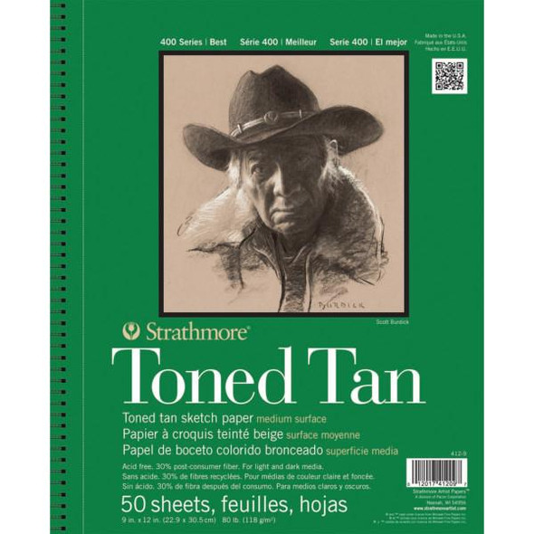 Strathmore Artist Papers, 400 Series Toned Tan Sketch Pad, Wire-Bound, 9" x 12", 50/sh