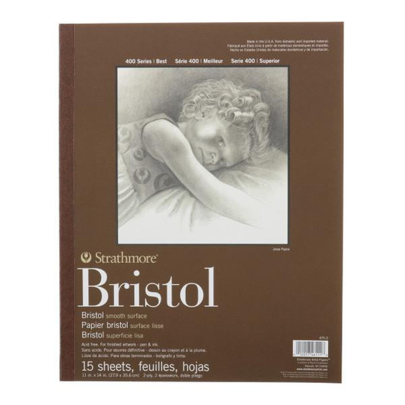 Strathmore Artist Papers, 400 Series Bristol Pad, Smooth Surface, 11" x 14", 15/sh