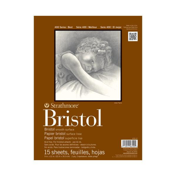 Strathmore Artist Papers, 400 Series Bristol Pad, Smooth Surface, 9" x 12", 15/sh