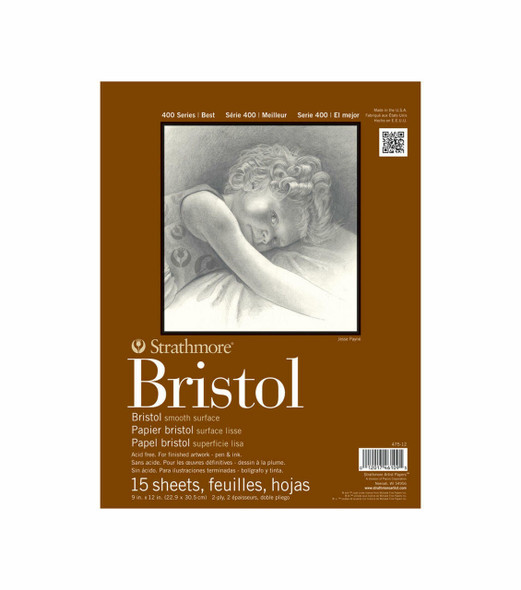 Strathmore Artist Papers Bristol Paper Pad - Series 400 - Smooth - 9 x 12 - 15 Shts/Pad