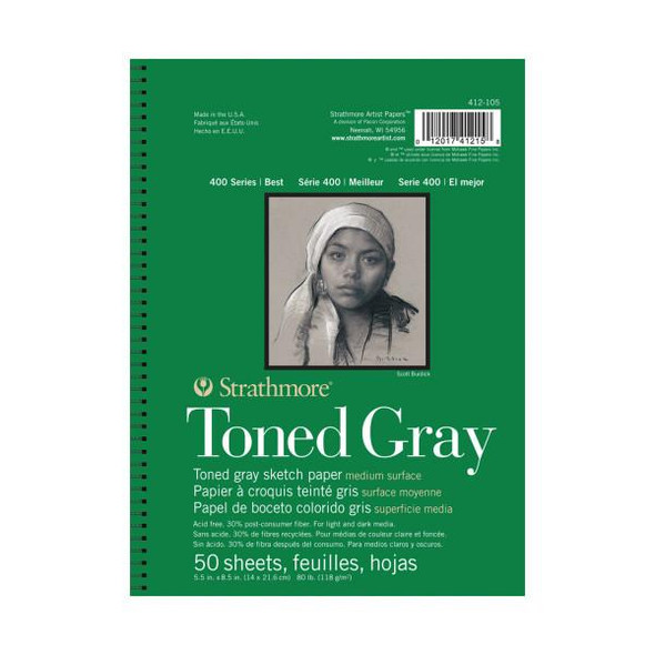 Strathmore Artist Papers, 400 Series Toned Gray Sketch Pad, 5.5" x 8.5", 50/sh