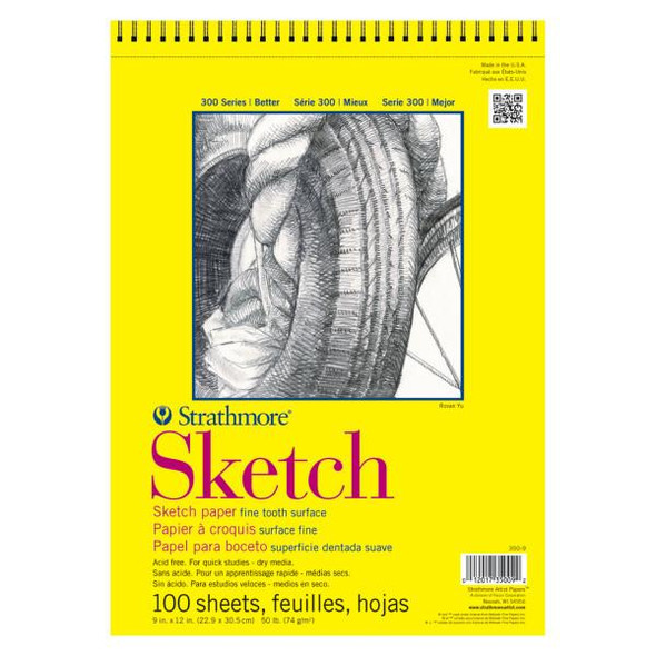 Strathmore Artist Papers, 300 Series Sketch Pad, Spiral-Bound, 9" x 12"