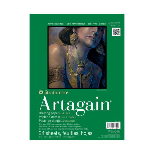 Strathmore Artist Papers, 400 Series Artagain Drawing Pad, Black Paper, 9" x 12"
