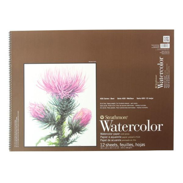 Strathmore Artist Papers Watercolor Paper Pad - 400 Series - Spiral-Bound Pad - 18" x 24" 