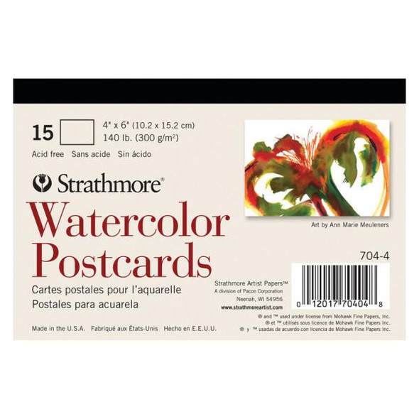 Strathmore 400 Series Watercolor Postcards, Cold Press, 140lb, 4" x 6", 15/pk