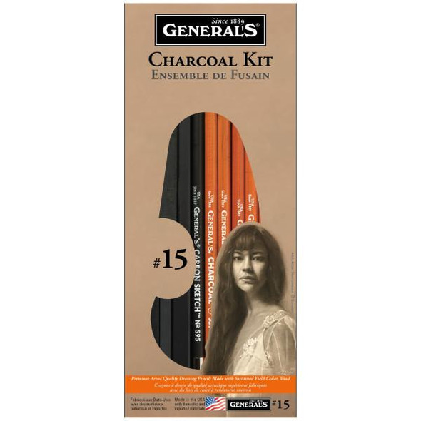 General Pencil Co., Inc. General Pencil Charcoal Kit #15, Includes Sharpener & Kneaded Eraser