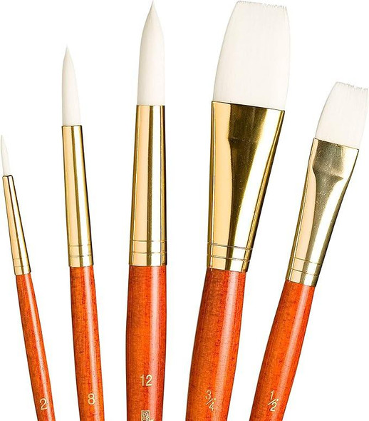 Princeton Artist Brush Company Princeton Brush RealValue Set, Short Handle Series 9100, #9152, White Taklon, 5pk 