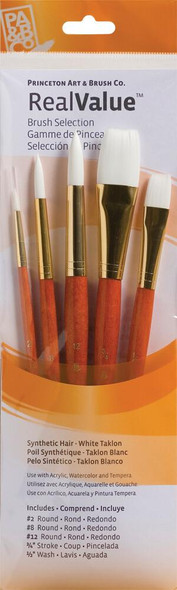 Princeton Artist Brush Company Princeton Brush RealValue Set, Short Handle Series 9100, #9152, White Taklon, 5pk 