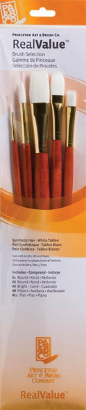 Princeton Artist Brush Company Princeton Brush RealValue Set, Long Handle Series 9100, #9155, White Taklon, 5pk 