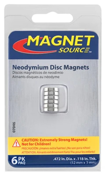 THE MAGNET SOURCE Magnet Source - Super Neodymium Disc Magnets - .472 dia x .118 thk, 6/Pkg