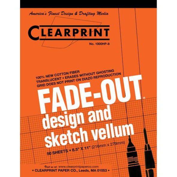 Clearprint 1000HP-8, Fade-Out Design & Sketch Vellum Pad, Gridded (8x8), 8.5" x 11", 50sh